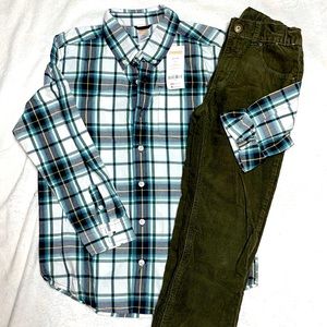 NWT GYMBOREE TEAL OLIVE PLAID BUTTON DOWN SHIRT 7 8 CORDUROY PANTS